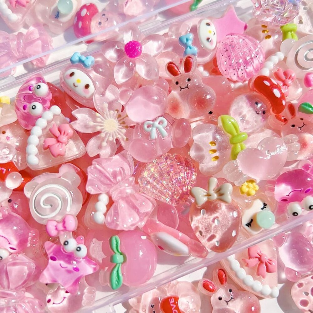 60pcs Cute Set, Pink Flat Back Bulk Mixed Resin Set Ornament Scrapbooking - Picture 3 of 5